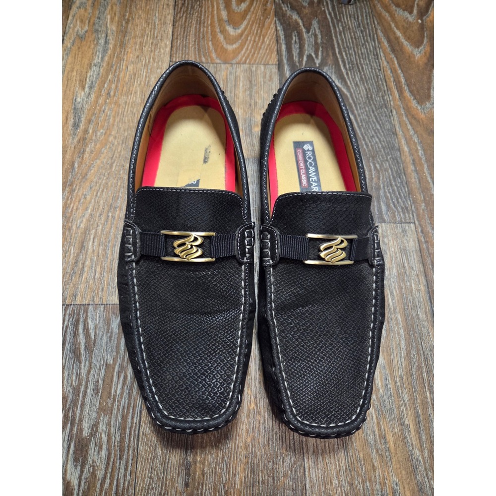 Rocawear Dwight Mens Loafers Size 10.5 Black Faux Leather Driving Shoes Slip On